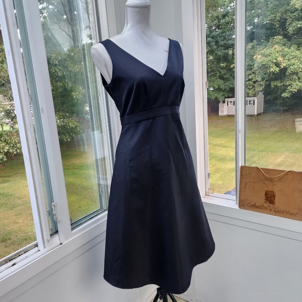 GAP Black Taffeta Empire Waist Sleeve V-Neck Maternity Fit & Flare Midi Dress